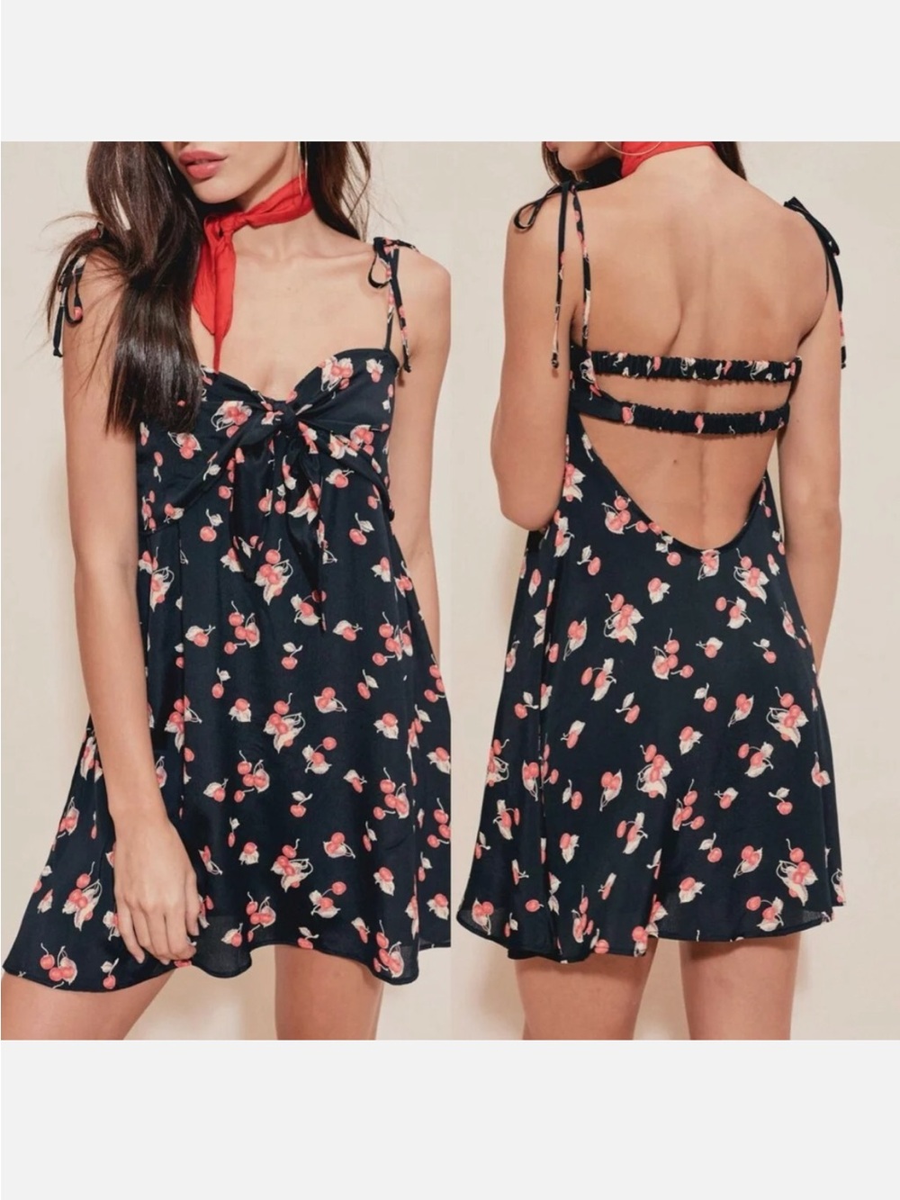 For Love & Lemons Black and Cherry Tie-Back Mini Dress